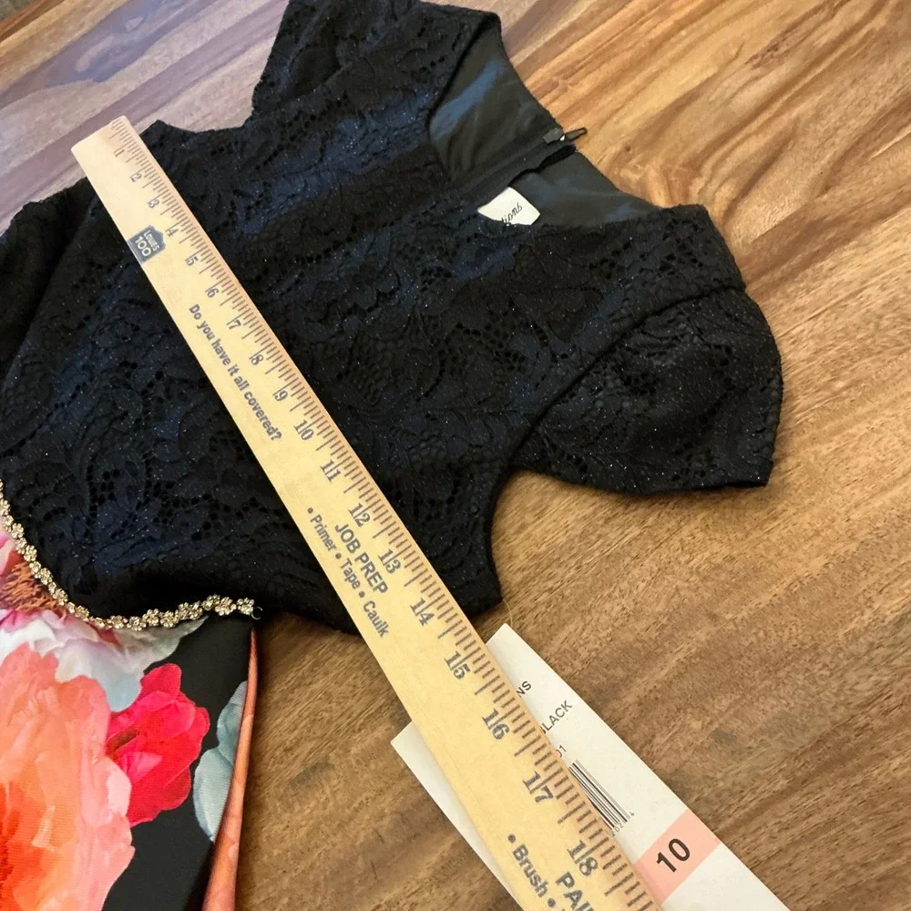 Rare Editions Girls Black Glitter Lace Floral Hi Low‎ Dress Size 10